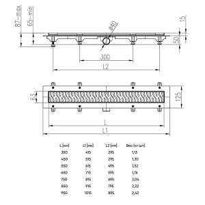 Душевой трап Veconi MCH VGM Medium 45 / 55 / 65 / 75 / 85 / 95, 45 см