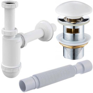 Сифон для умывальника Alcaplast с донным клапаном Roxen P01W (white) с переливом и гофрой, белый