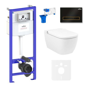 Комплект инсталляции 7 в 1 Lavinia Boho Relfix Smart V-Clean 87561138 / 87561139, матовый черный ,  золотой глянец
