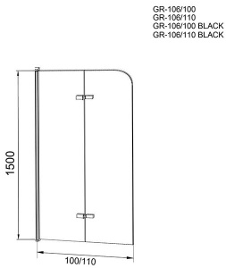 Душевая шторка на ванну Grossman GR-106100BLACK / GR-106110BLACK, 100х150, прозрачный