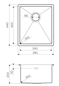 Кухонная мойка Omoikiri Taki 38-U/IF-IN / 38-U/IF-GM / 38-U/IF-LG, 38х44, нержавеющая сталь