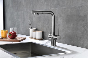 Смеситель для кухонной мойки Paulmark Serpentine Se213222-GM с подключением к фильтру воды