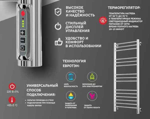 Полотенцесушитель Terminus Аврора электро quick touch черный матовый