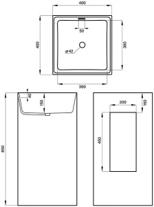Умывальник Wellsee Pure BY Wellsee 230711000 / 230712000, 40х40, белый глянцевый