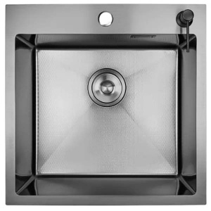 Кухонная мойка Stellar S4848NB-Decor / S5050NB-Decor с коландером и дозатором, 48х48, нано черный декор