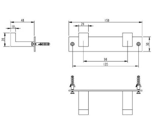 Планка с крючками Grocenberg AC0012 / AC0013 / AC0014 никель, 24 см 3 крючка, никель