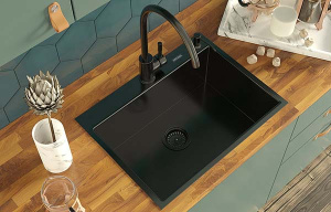 Кухонная мойка Arfeka Eco AR 60 Black PVD Nano со смесителем и дозатором