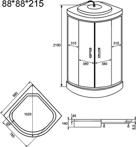 Душевая кабина OSK 1M-9 / OSK 1M-10, 100х100, матовый