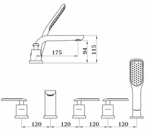 Смеситель на борт ванны Ganzer GZ52031-C на 5 отверстий