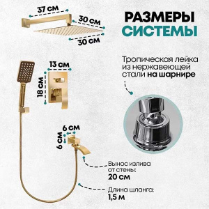 Душевая система скрытого монтажа Grocenberg GB5007 золото / золото матовое, золото