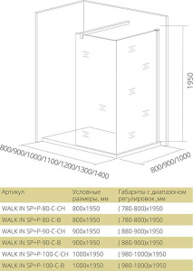 Боковая стенка Good Door Walk-in SP+P C-В 80 / 90 / 100, 100х195, прозрачный