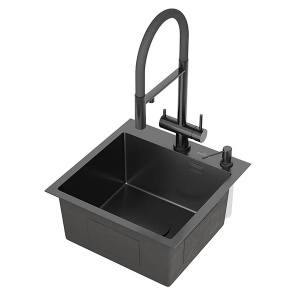 Кухонная мойка Roxen Simple 560220-45B PVD (оружейная сталь) с ролл-матом, дозатором и измельчителем Bort Titan Max Power 93410266 (Full Control)