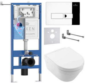 Комплект инсталляции Roxen StounFix Dual Fresh с удлиненными креплениями, аромадозатором, кнопкой смыва Caspia 410280 и унитазом Villeroy&Boch Architectura 4694HR01, хром глянец