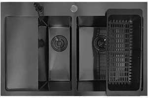 Кухонная мойка Stellar S7850NB-2 Decor с коландером и дозатором, 78х50 L, нано черный декор
