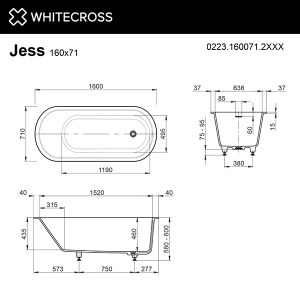 Ванна из искусственного камня Whitecross Jess RAL матовый Solid Surface, 160х71, RAL матовый
