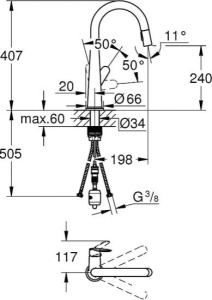 Смеситель для кухонной мойки Grohe Veletto 30419000 / 30419DC0 с выдвижным изливом, суперсталь
