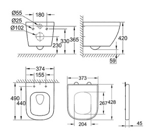 Подвесной унитаз Grohe Euro 39206000 безободковый с крышкой Soft Close