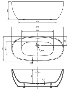 Акриловая ванна Vincea VBT-405-1600 / VBT-405-1700 / VBT-405-1860, 186х89