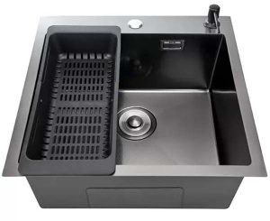 Кухонная мойка Stellar S5550NB-Decor / S6050NB-Decor с коландером и дозатором, 55х50, нано черный декор