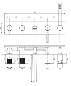 Смеситель встраиваемый Omnires Contour CT8037/1CR (2 функции)