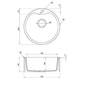 Кухонная мойка Deante Fiesta Solis ZRS-2803 / ZRS-7803 / ZRS-N803 / ZRS-G803 / ZRS-S803 / ZRS-T803 / ZRS-A803, 48х48/антрацит