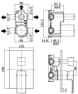 Смеситель встраиваемый Paffoni Elle EL019NO/M для ванны и душа