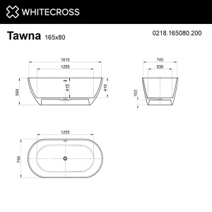 Ванна из искусственного камня Whitecross Tawna белый матовый Solid Surface, 165х80, белый матовый
