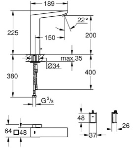 Смеситель для умывальника Grohe Eurocube E 36441000 сенсорный