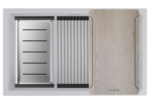 Кухонная мойка Paulmark Lumi-Multi Sink 74UNI с коландером, ролл-матом и разделочной доской, 74х45, белый