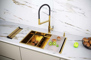 Кухонная мойка Paulmark Next-Multi Sink 74 Uni PM787445-BG с коландером, ролл-матом и разделочной доской