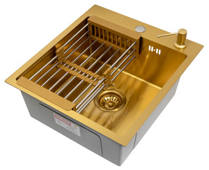Кухонная мойка Arfeka Eco AR 45 Gold с коландером и дозатором