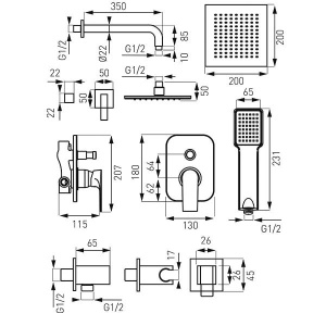 Душевая система Ferro Algeo Square BAQ7P-SET1-S встраиваемая