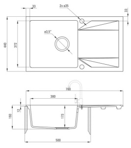 Кухонная мойка Deante Evora ZQJ-2113 / ZQJ-5113 / ZQJ-7113 / ZQJ-A113 / ZQJ-G113 / ZQJ-N113 / ZQJ-S113 / ZQJ-T113, 78х44/алебастр