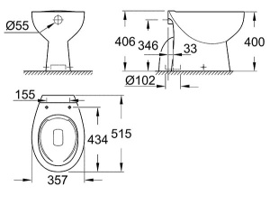 Приставной унитаз Grohe Bau Ceramic 39431000 безободковый, белый