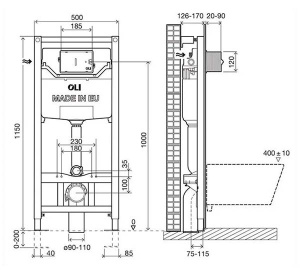 Система инсталляции OLI 120 885052 + клавиша смыва Slim Inox 57141