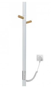 Полотенцесушитель Gloss&Reiter Е2 ENKEL.E2.L.15х75.H2.TIMER.WHITE-WOOD.СМ1 электрический (таймер), 11х75 1 секция 2 крючка, белый, дерево
