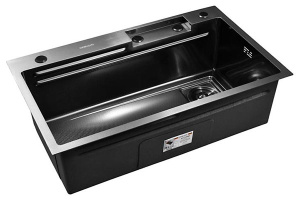 Кухонная мойка Gerhans K37545BD со смесителем, ринзером, коландером и разделочной доской