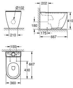 Напольный унитаз Grohe Essence Ceramic 3957200H безободковый, белый