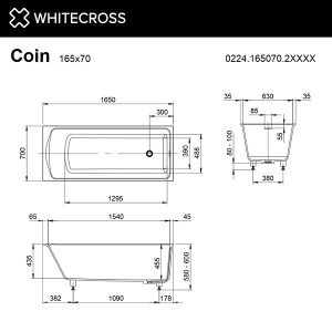 Ванна из искусственного камня Whitecross Coin RAL матовый Solid Surface, 175x75, RAL матовый