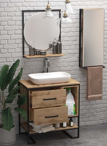 Пенал 1Marka Grunge Loft 35П зеркальный сквозной дуб вотан