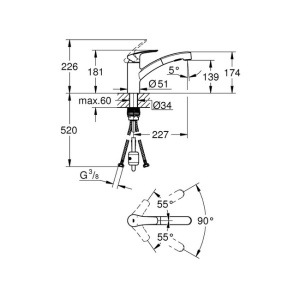 Смеситель для кухонной мойки Grohe Eurosmart 30305001 / 30305DC1 с выдвижным изливом, хром