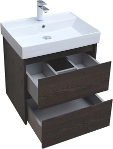 Тумба под умывальник Aquanet Nova Lite 60 / 75 2 ящика дуб черный, 60, дуб черный