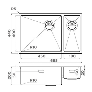 Кухонная мойка Omoikiri Taki 69-2-U/IF-IN-L Side / 69-2-U/IF-IN-R Side