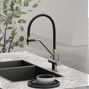 Смеситель для кухонной мойки Sancos Dora SC4003CH / SC4003BN с подключением к фильтру воды, брашированный никель, черный