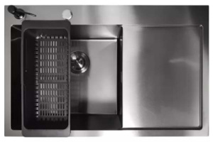 Кухонная мойка Stellar S6550NB Decor / S7850NB Decor с коландером и дозатором, 65х50, нано черный декор
