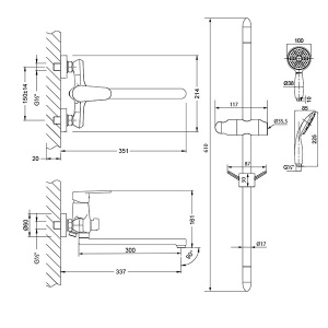 Смеситель для ванны Lemark Point LM0351C с душевой стойкой LM8063C