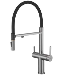 Кухонная мойка Roxen Uno 560210-54-BS PVD (оружейная сталь, износостойкое покрытие) под столешницу с ролл-матом, дозатором и смесителем Rose R458T