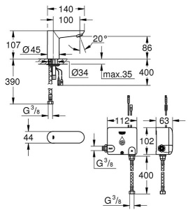 Смеситель для умывальника Grohe Euroeco Cosmopolitan E 36384000 сенсорный