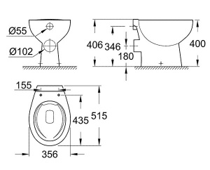 Приставной унитаз Grohe Bau Ceramic 39430000 безободковый, белый