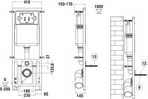 Комплект инсталляции Weltwasser Marberg 410 с кнопкой и подвесным унитазом Roxen Antares Tornado 530185-02, хром